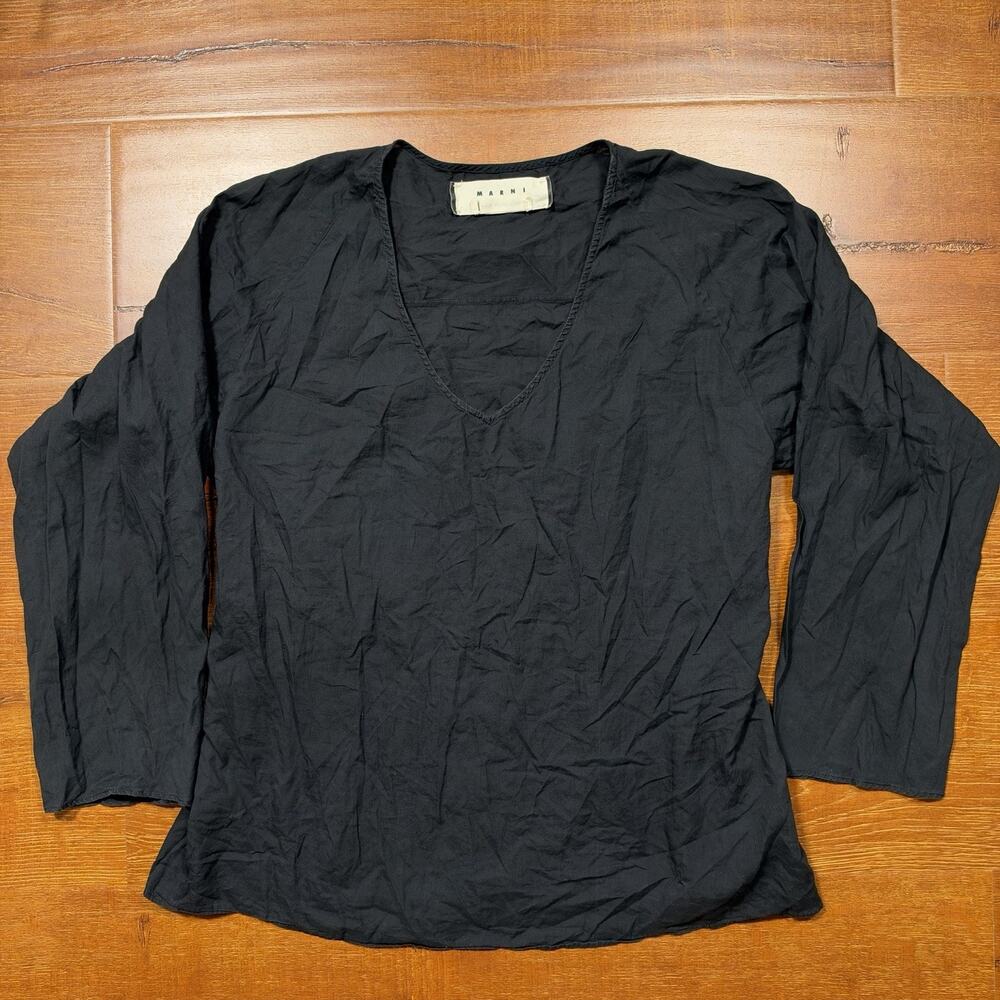 Marni Blouse Womens 44 M Black V Neck Long Sleeve Summer Edition 2010 Portugal
